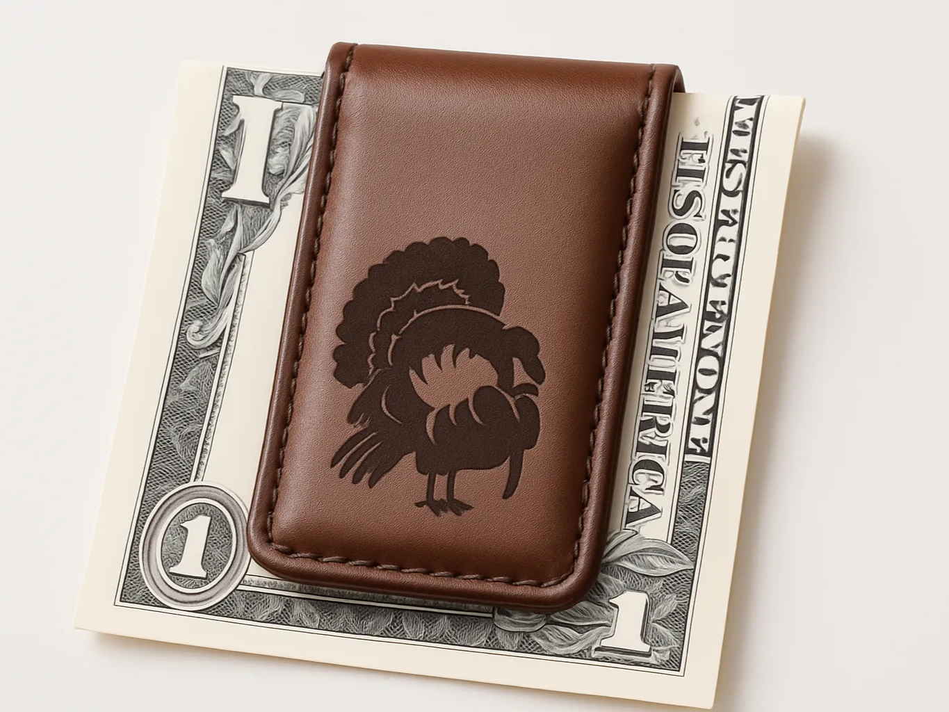 Engraved Money Clip with Turkey Hunter Design groomsmen gift idea
