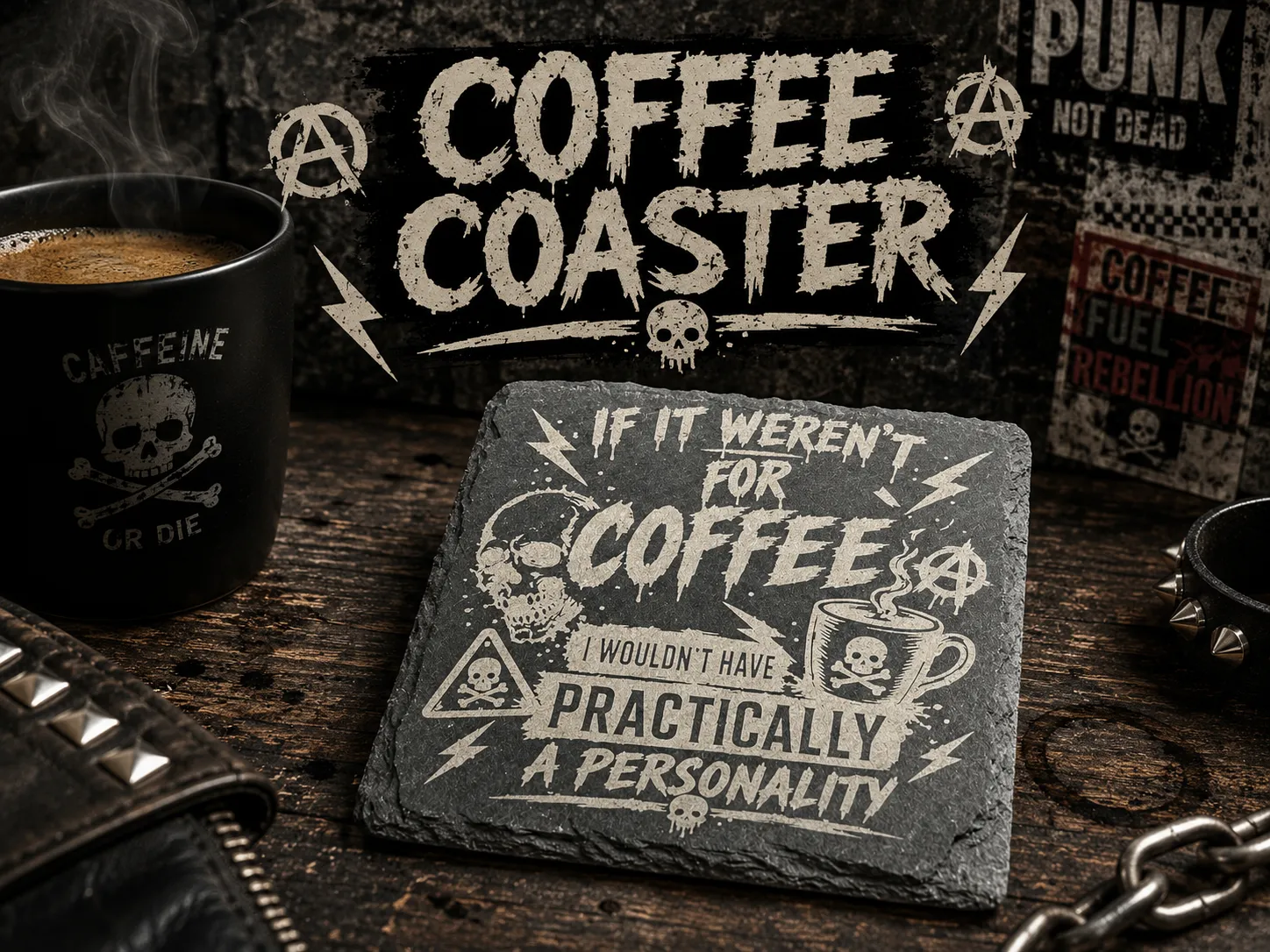 Original coffee-themed laser cut coaster design