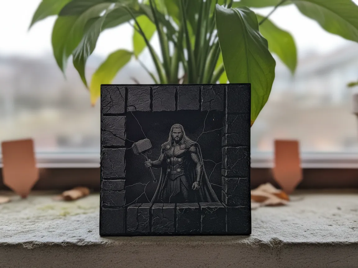 Thor square slate wall plaque with Mjolnir gift idea