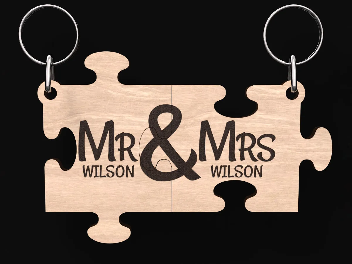 Mr and Mrs Puzzle Keychain Set wedding favor return gift idea