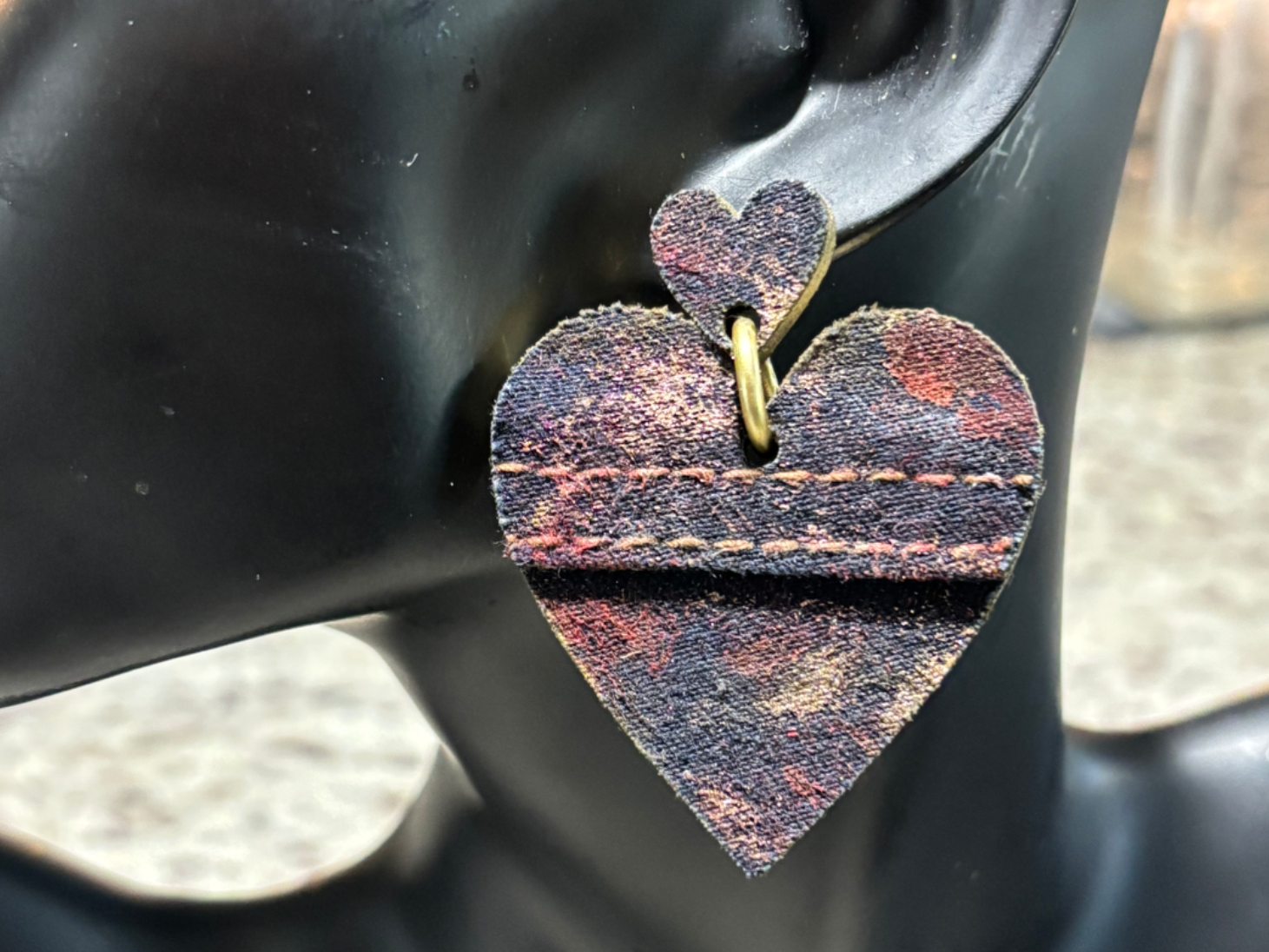 Valentine’s Heart Denim on Wood Earrings valentines day gift for her design