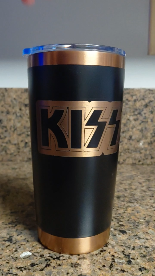 [Laser cut and engrave] Black and Copper Tumbler with KISS Logo Laser Engraved