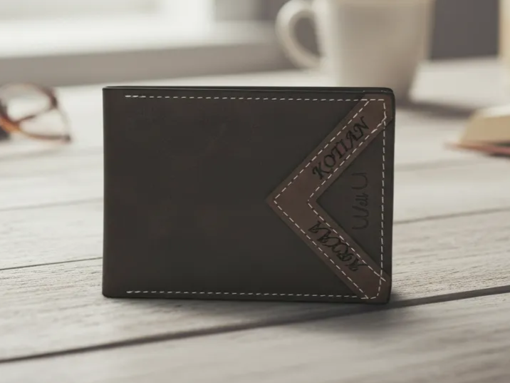 Personalized Brown Leather Bifold Wallet dad birthday gift idea