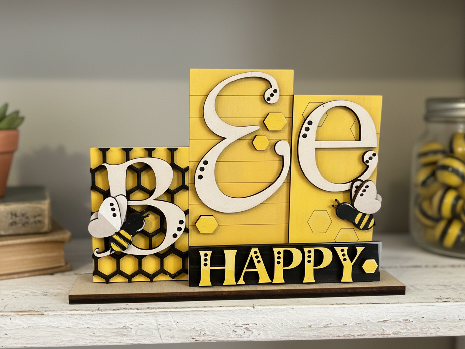 Bee Happy Tiered Tray Tabletop Sign | Ready to Use Files - Atomm