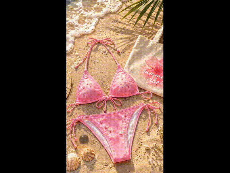 Pink Floral Print Triangle Bikini Set