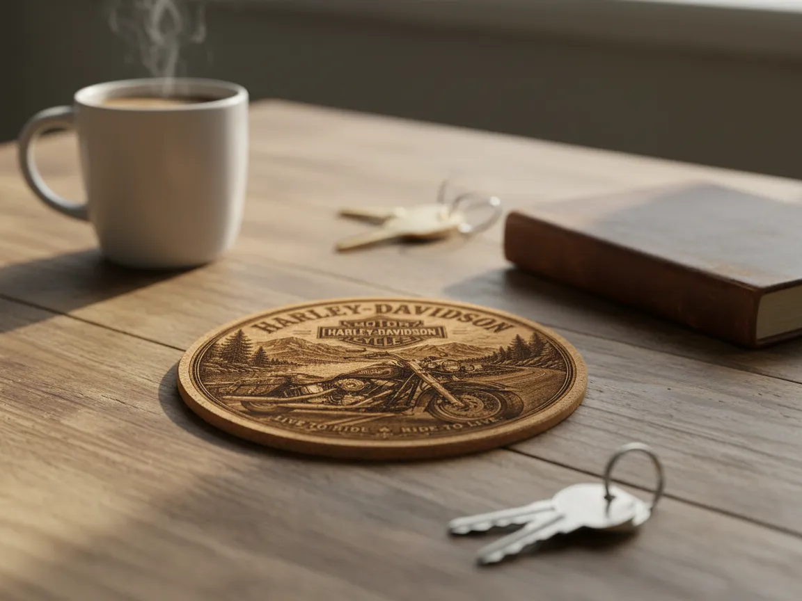 Harley Wooden Drink Coaster gift idea