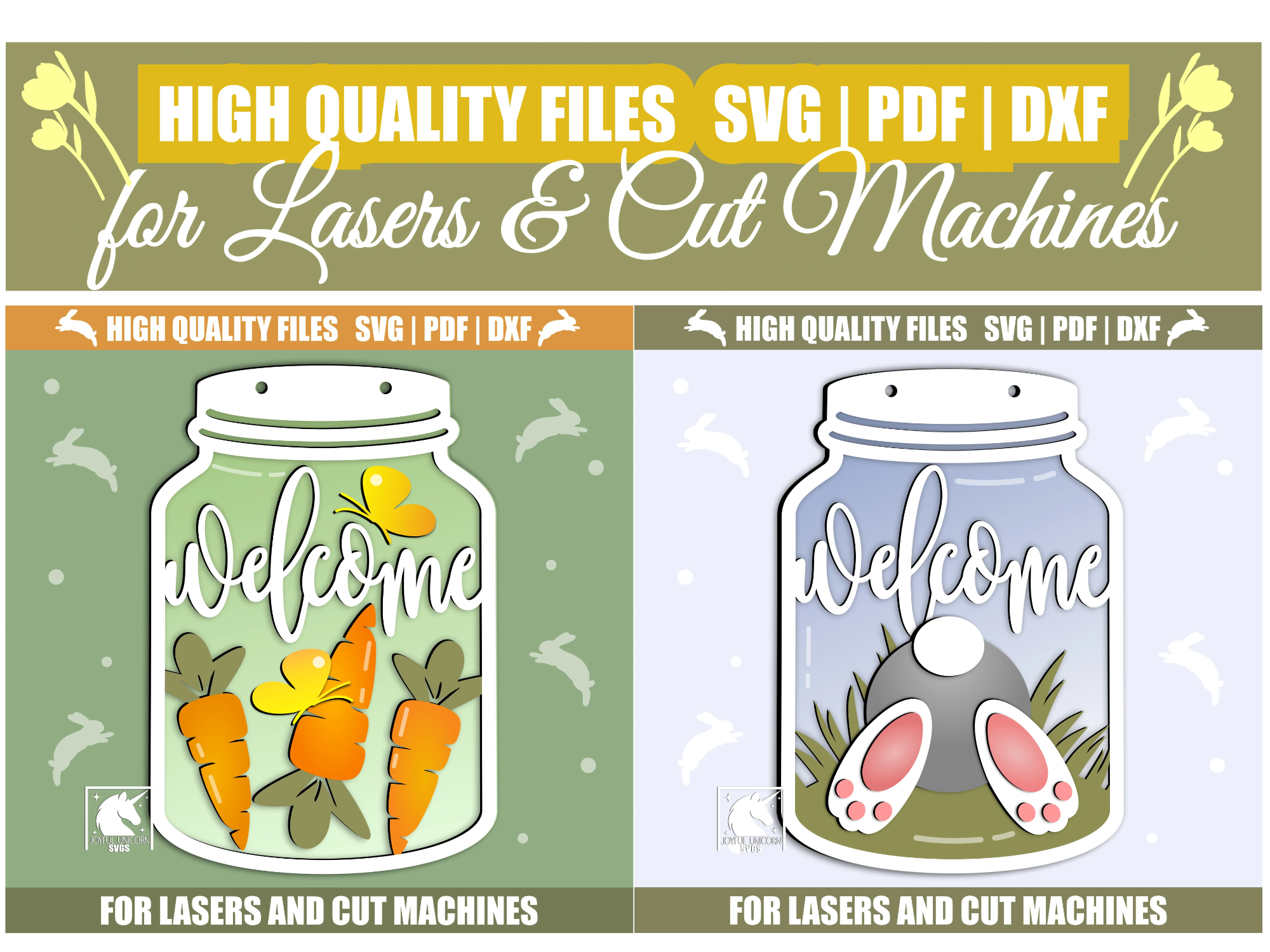 Laser Cut Welcome Mason Jar Signs with Carrots and Bunny Design | Ready ...