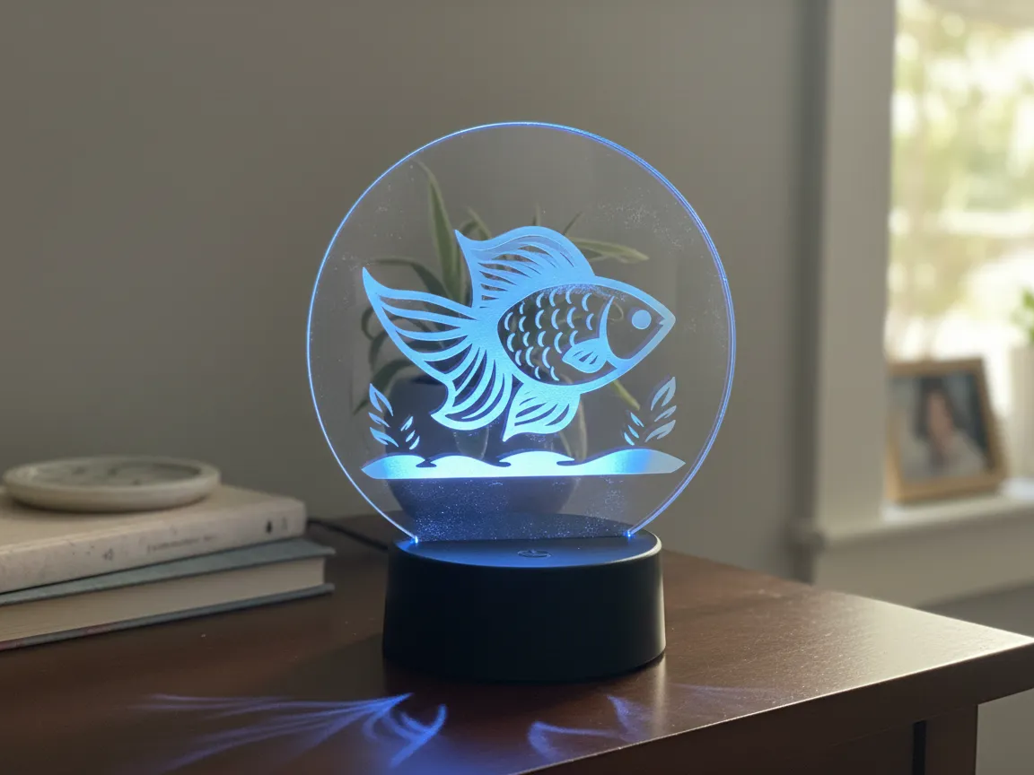 LED Fish Aquarium Acrylic Night Lamp with Black Base laser-cut night lamp idea