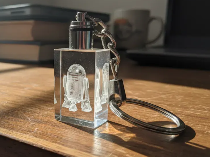 Laser engraved Star Wars R2-D2 crystal keychain idea
