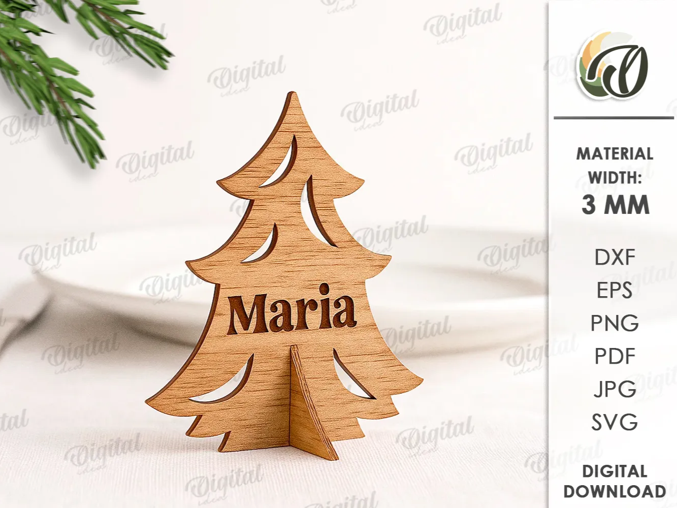Laser cut and engrave | 3D Christmas place name stand