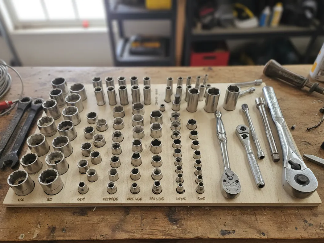 Wooden socket rack tool organizer gift for grandpa idea