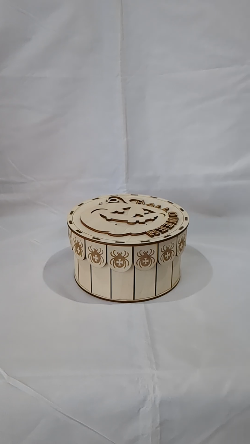 [Laser cut and engrave] Halloween Gift Box, laser cut craft, pumpkin pattern. Halloween design, greeting boxes decor. Vector template, laser machines file.