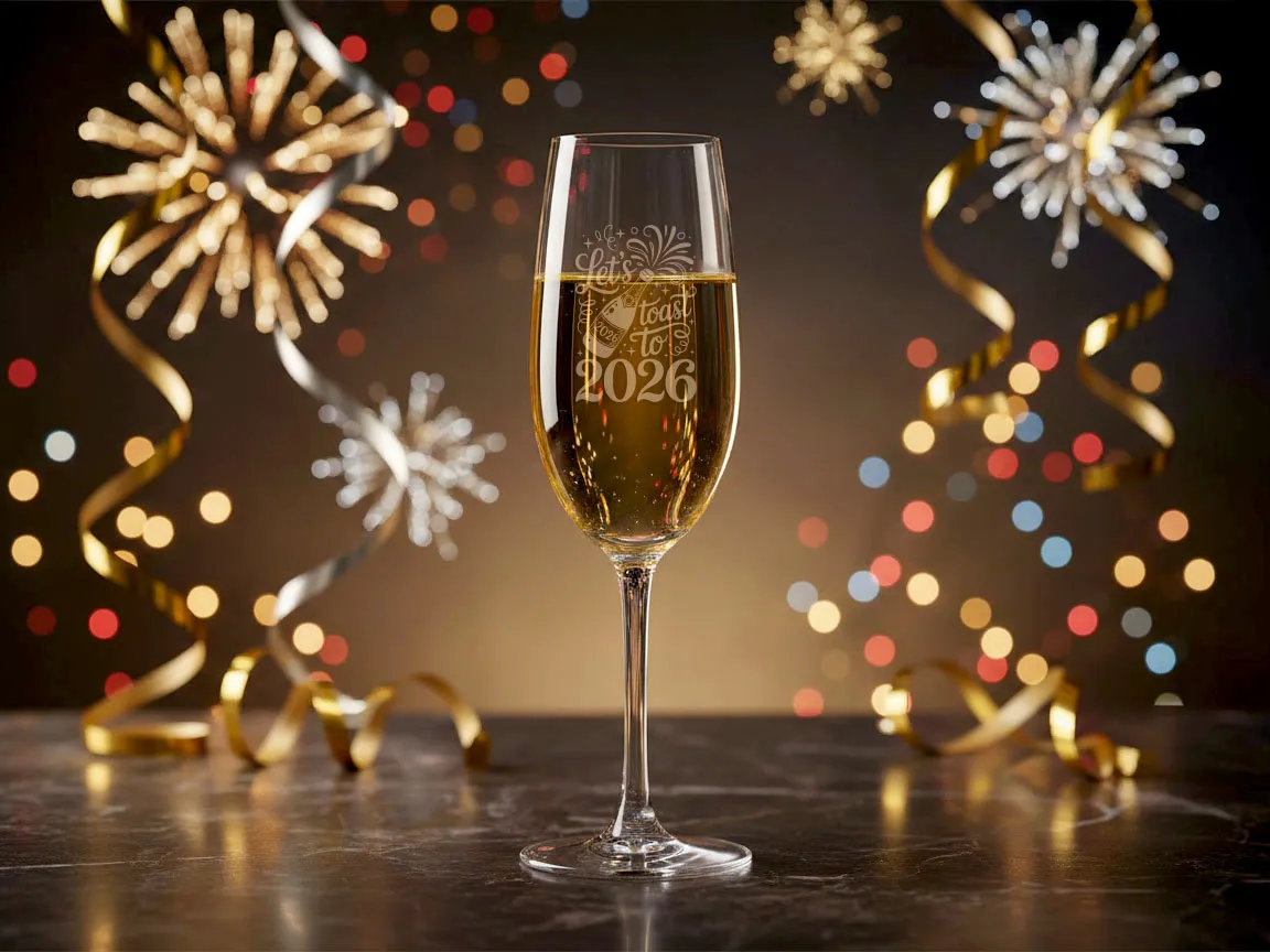 "Let's Toast to 2026" Engraved Champagne Flute new year gift design