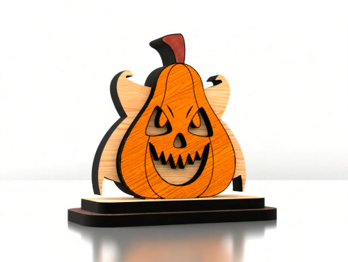 [Laser cut and engrave] Laser Cut Halloween Pumpkin Decoration with Bat Silhouette