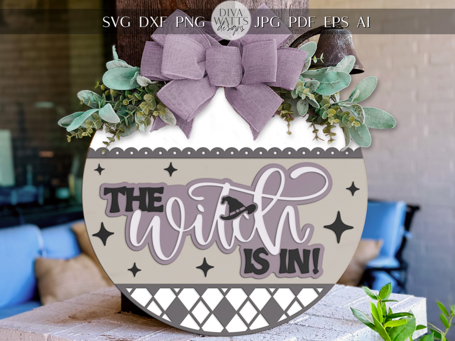 The Witch Is In Halloween Door Hanger SVG | Layered Witch Round Sign ...
