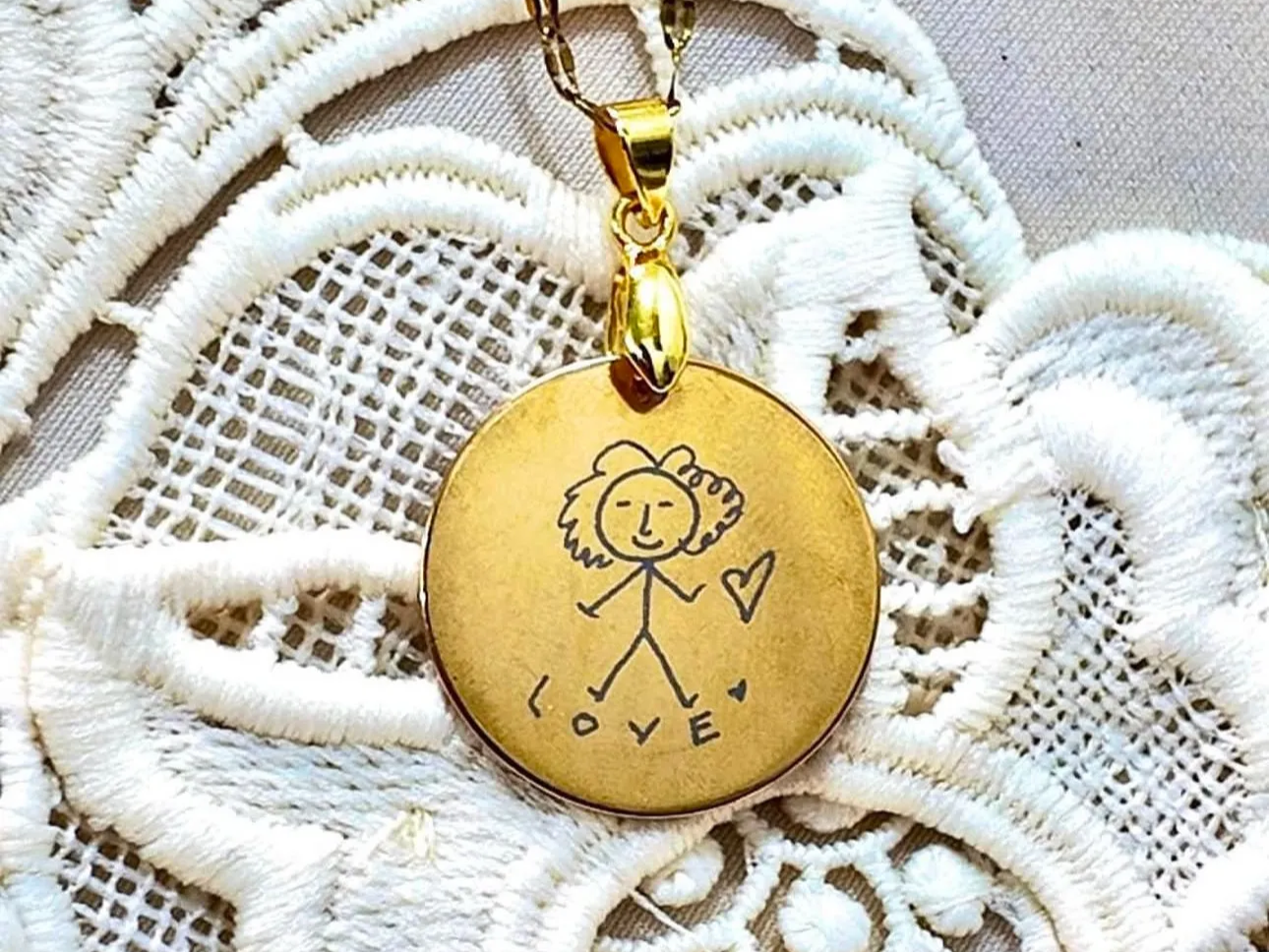Engraved Necklace with Love Drawing and Heart birthday gift for girlfriend idea