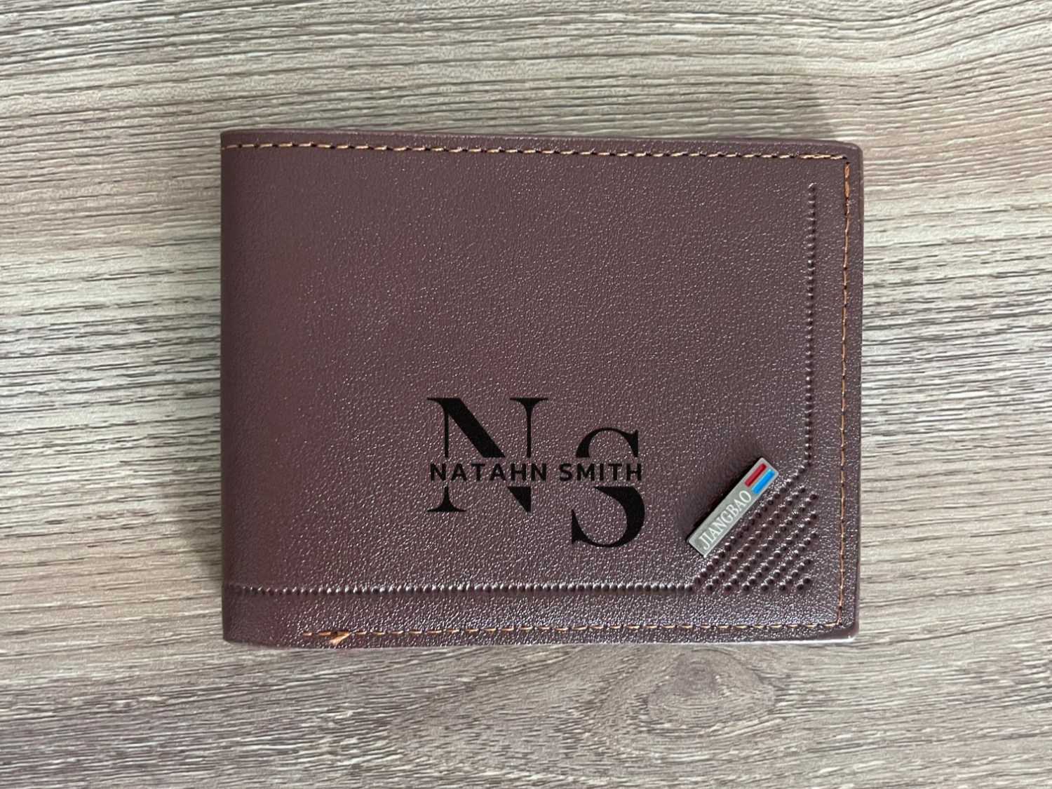Leather Wallet with Custom Engraved Name personalized gift for him idea