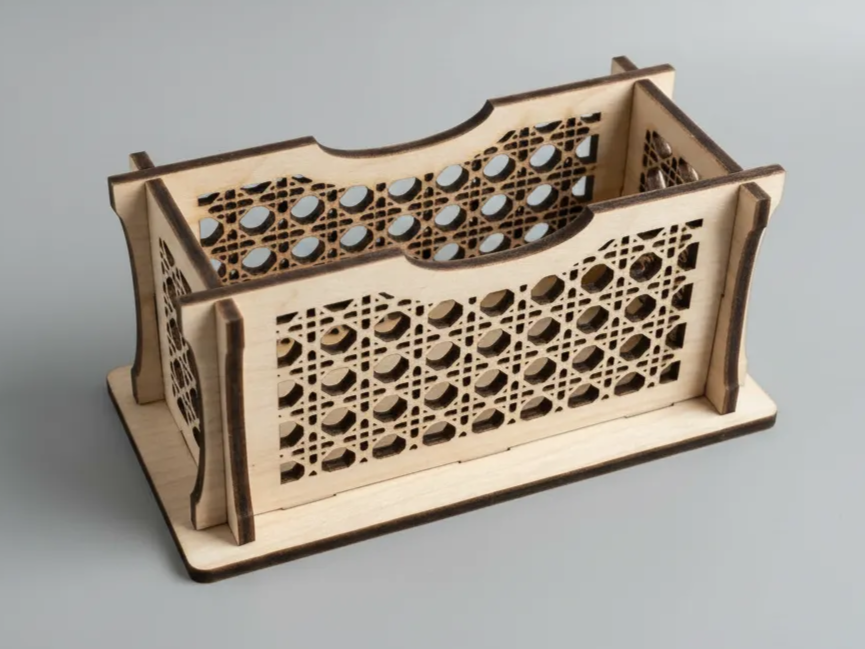 Laser-Cut Wooden Calling Card Holder with Geometric Pattern laser cut business card holder idea