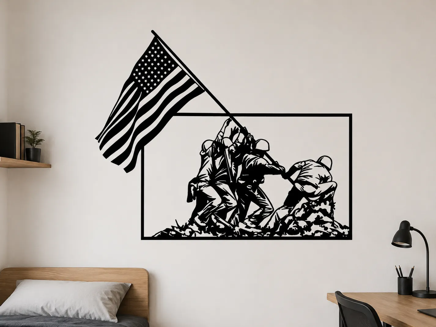 American Flag Wall Art SVG | Soldier Flag Raising Laser Cut File | Patriotic Metal Art | Military Wall Decor — free American flag wall art project file on Atomm