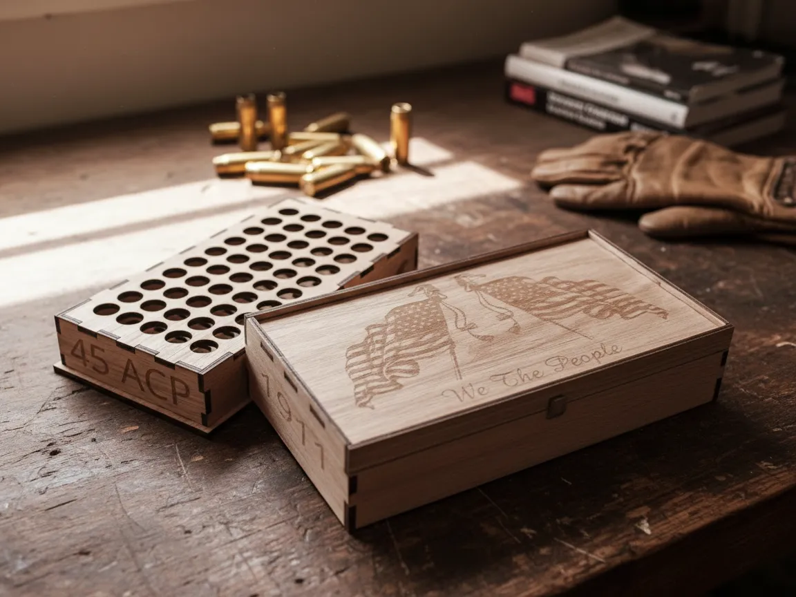 Ammo Storage Box with Lid .45 ACP — free patriotic laser/print project file on Atomm