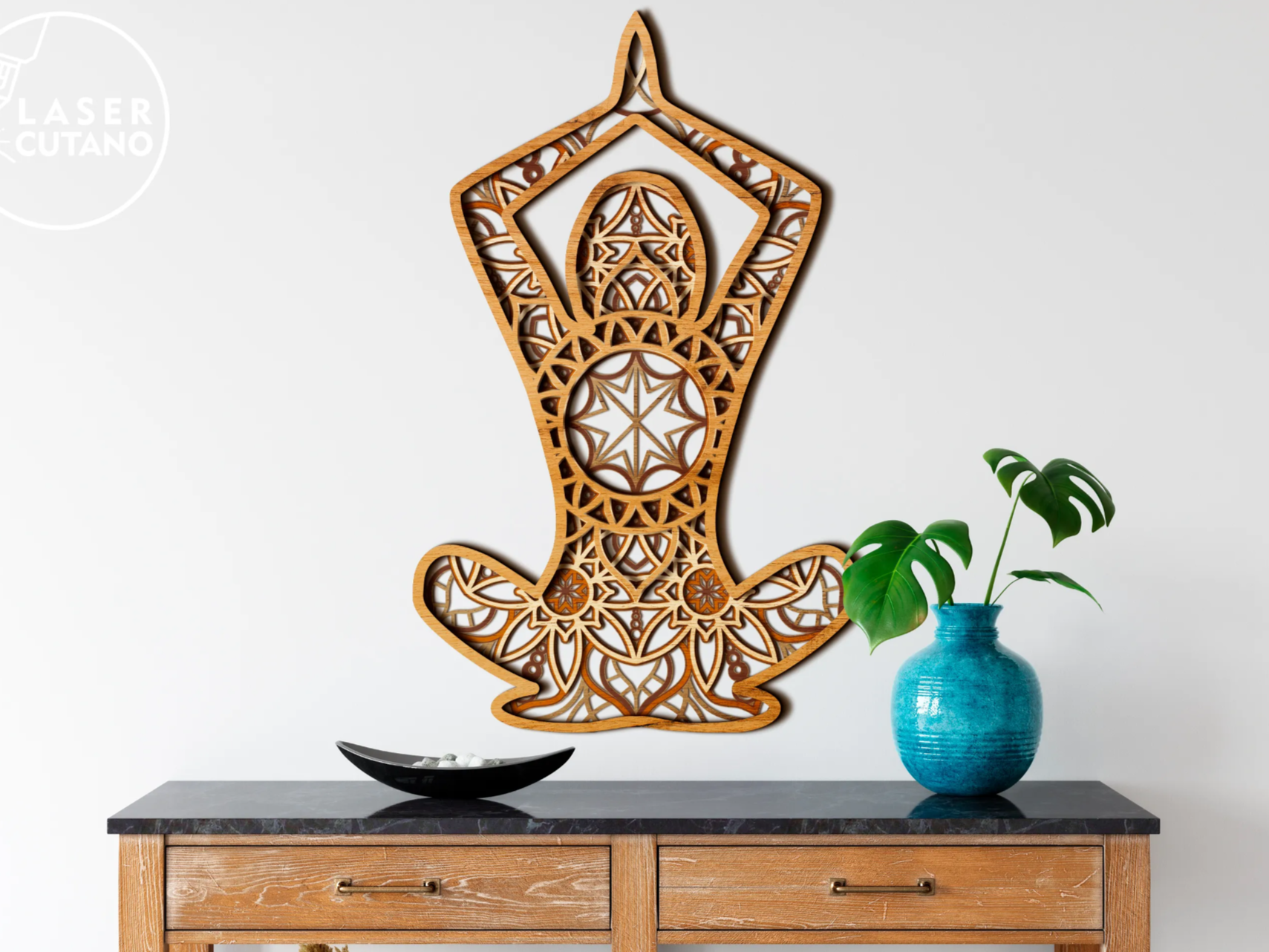 Wooden multi layer yoga pose wall art