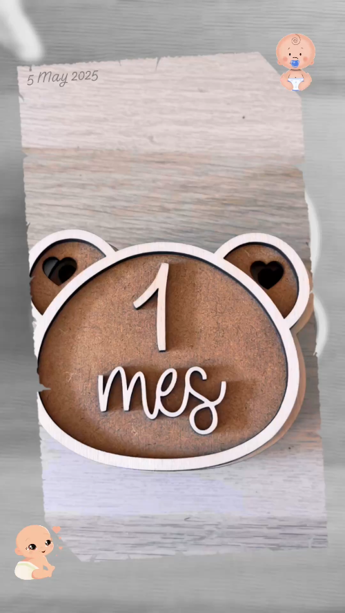 [Laser cut and engrave] Cute Wooden Milestone Markers: 1, 3, 5, 7 Meses