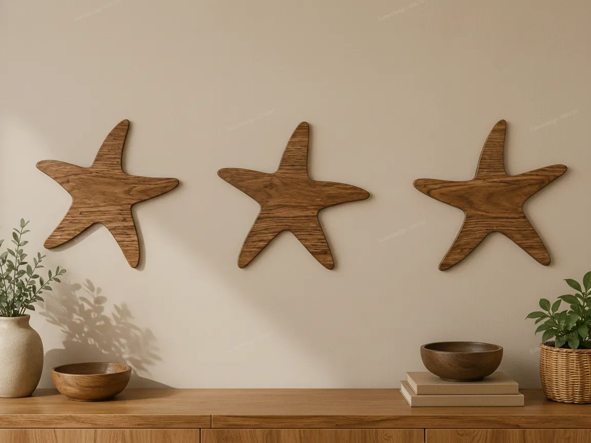 Modern Ocean Starfish Triptych Wooden Wall Decor laser cut summer decor design