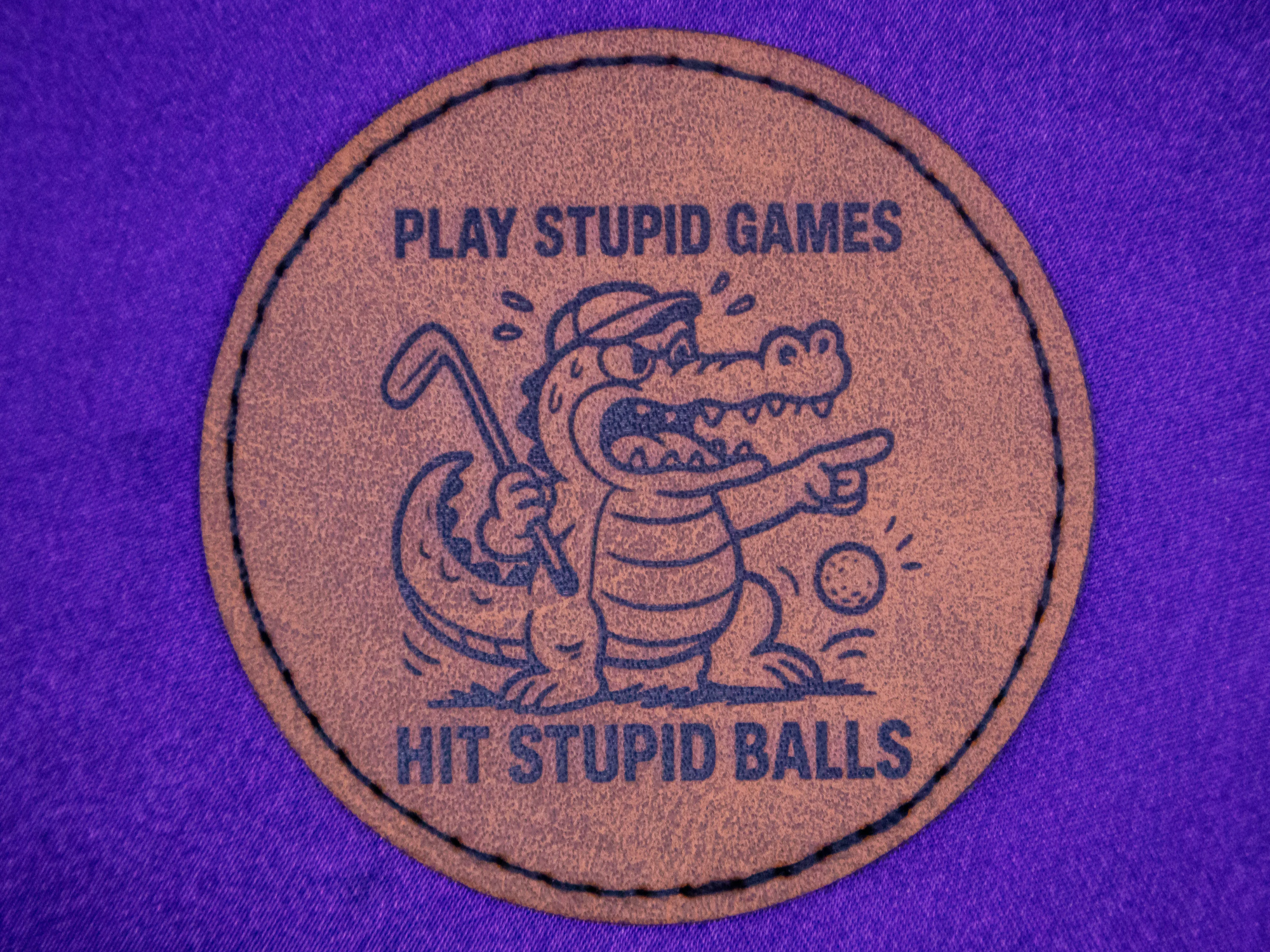 Laser Engraved Leather Golf Coaster, Cartoon Alligator Design gift for him design