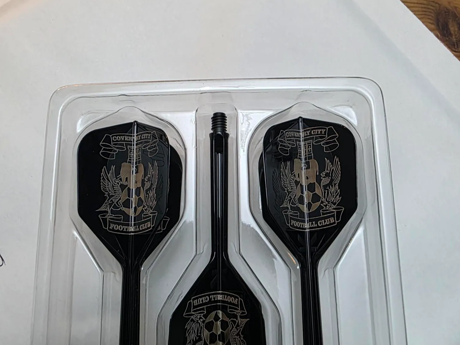 Laser Engraved Coventry City Football Club Dart Flights Set sports logo design