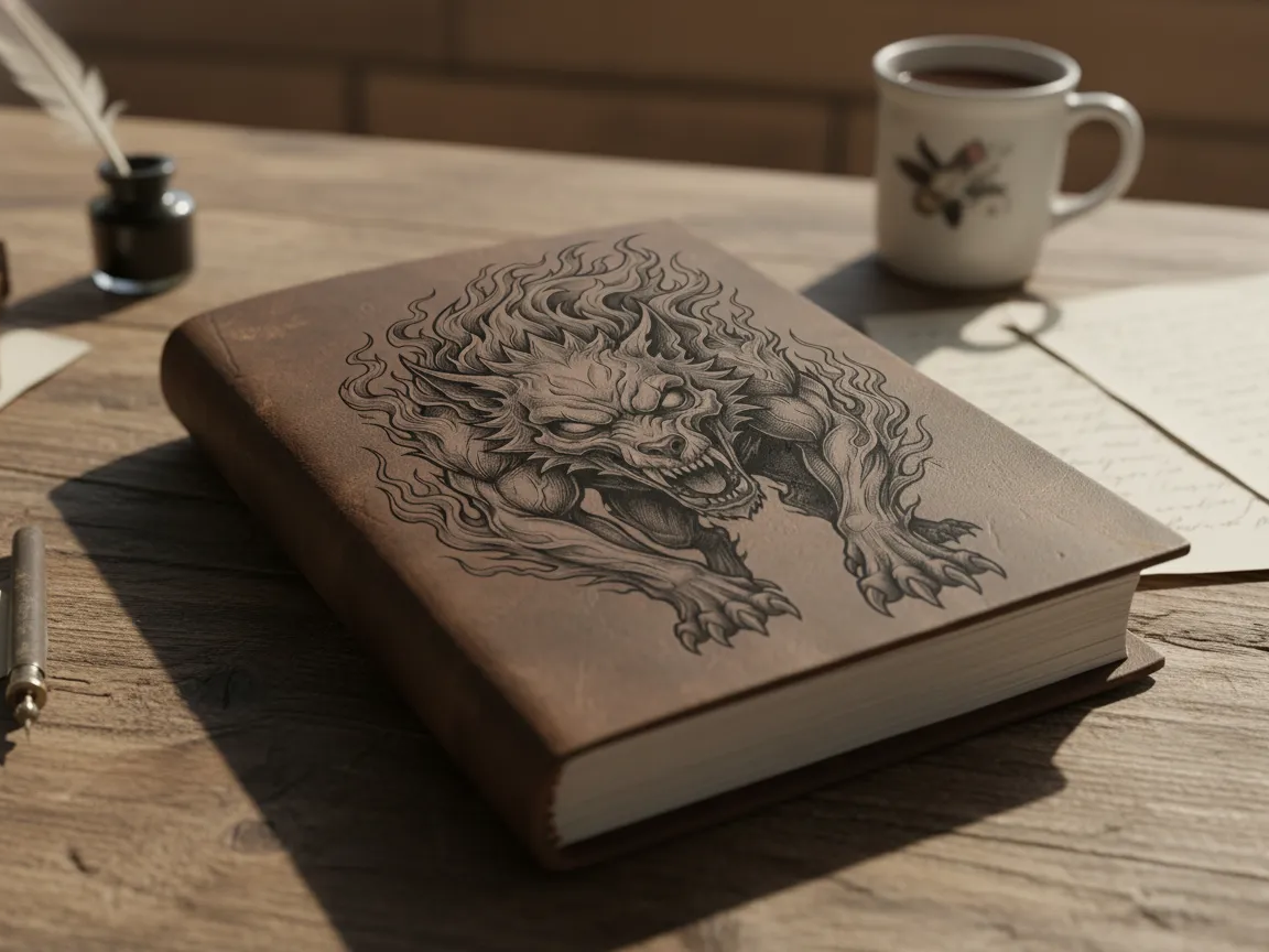Leather Journal Featuring a Fierce Wolf Illustration valentines day gift for men design
