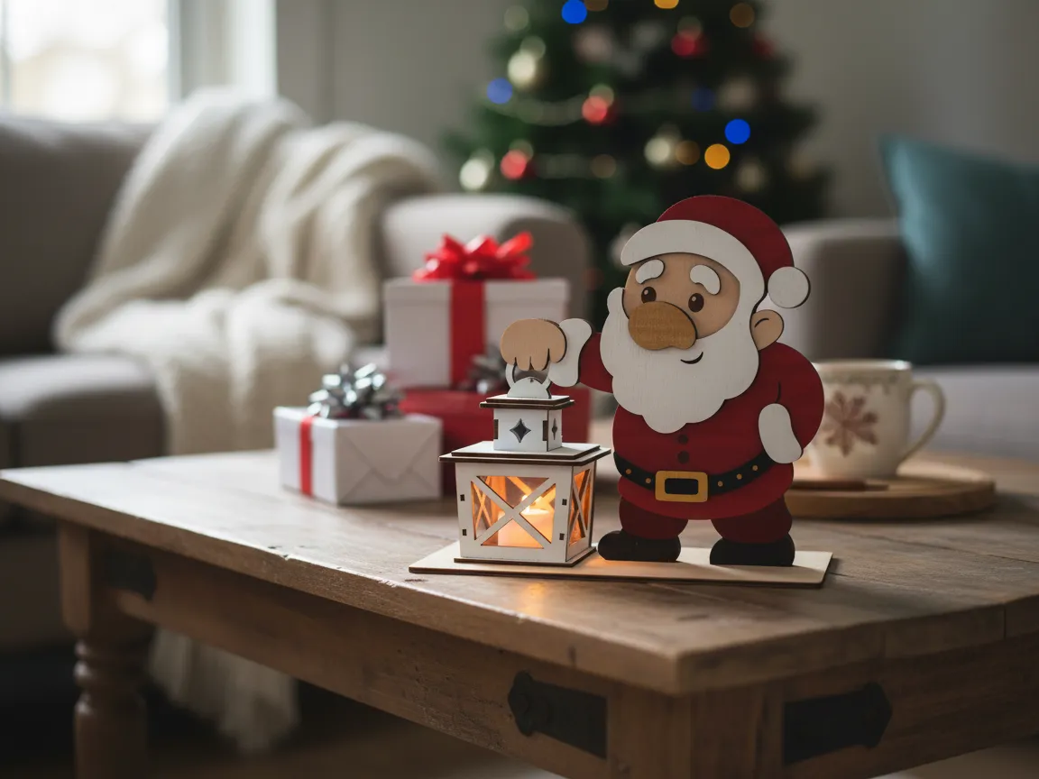 Illuminated Santa figure with lantern standing Christmas decoration