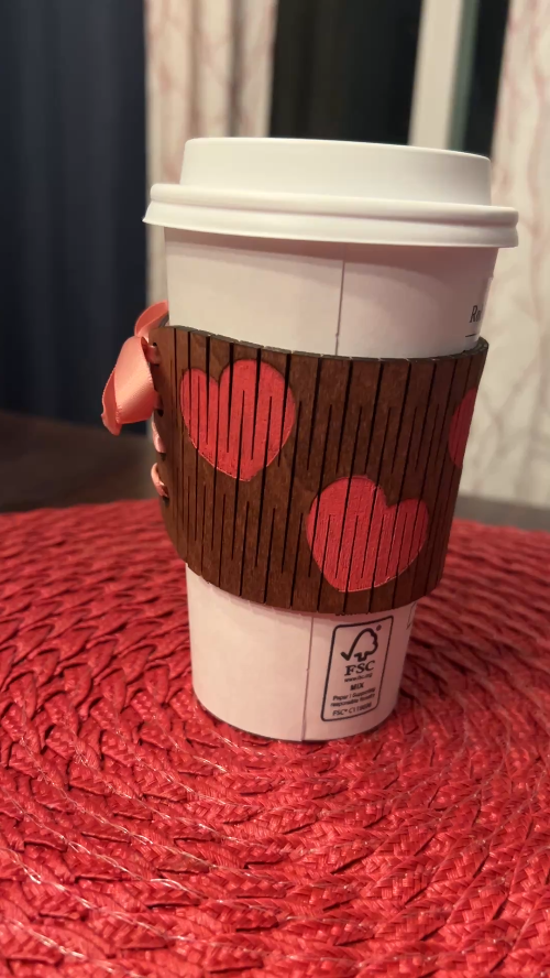 [Laser cut and engrave] Wooden Coffee cup sleeve - Wrap your coffee in love