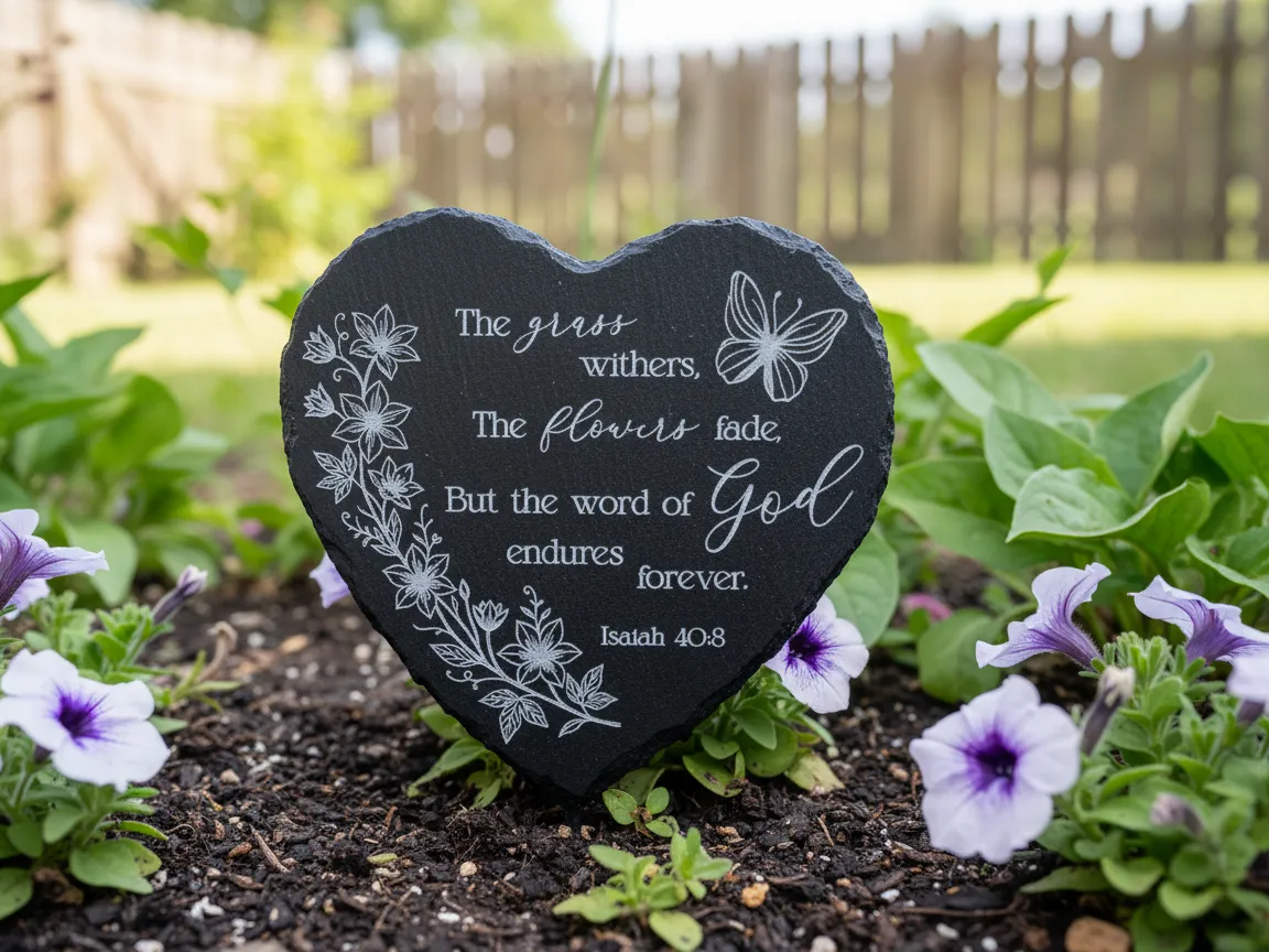 Heart-Shaped Garden Memorial Stone with Scripture memorial sympathy gift design