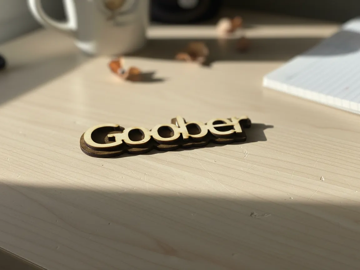 Small wooden name tag used as a desk decoration