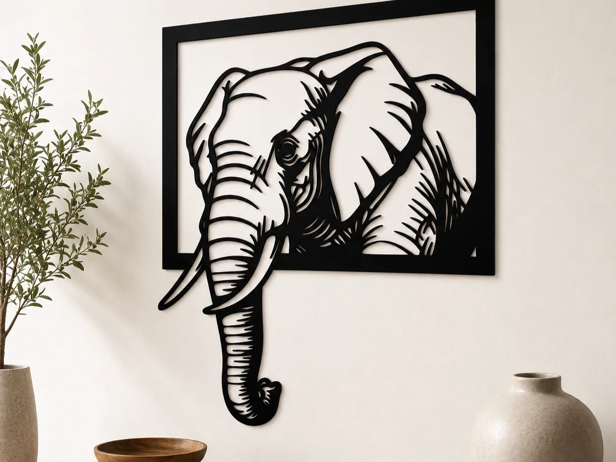 Elephant Wall Art SVG, Elephant Metal Wall Decor, Safari Laser Cut File, Wildlife CNC Design, Modern Animal Wa exterior metal wall art idea