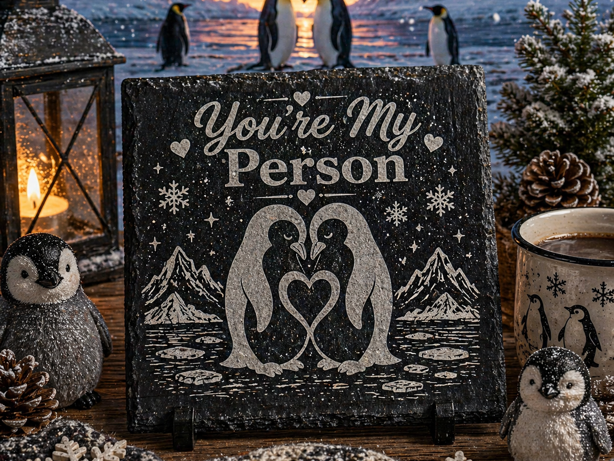 "You're My Person" Penguin Slate Coaster gift design