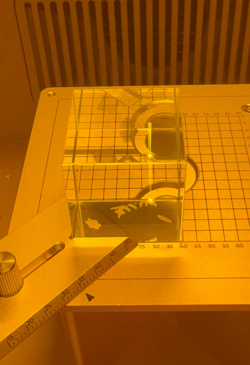 [Laser cut and engrave] Laser Engraved Crystal Cube with Snowflake Design Decoration