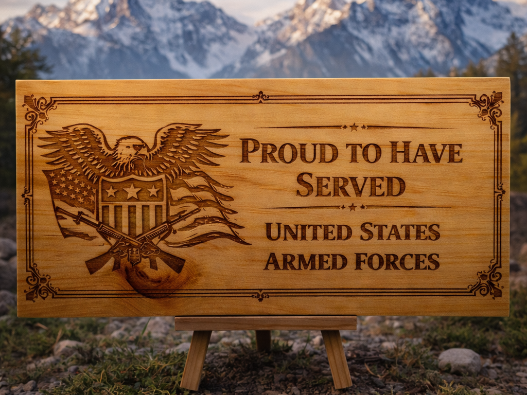 Cedar Board - Proud to Have Served — Armed Forces Tribute Board — free American flag wall art project file on Atomm
