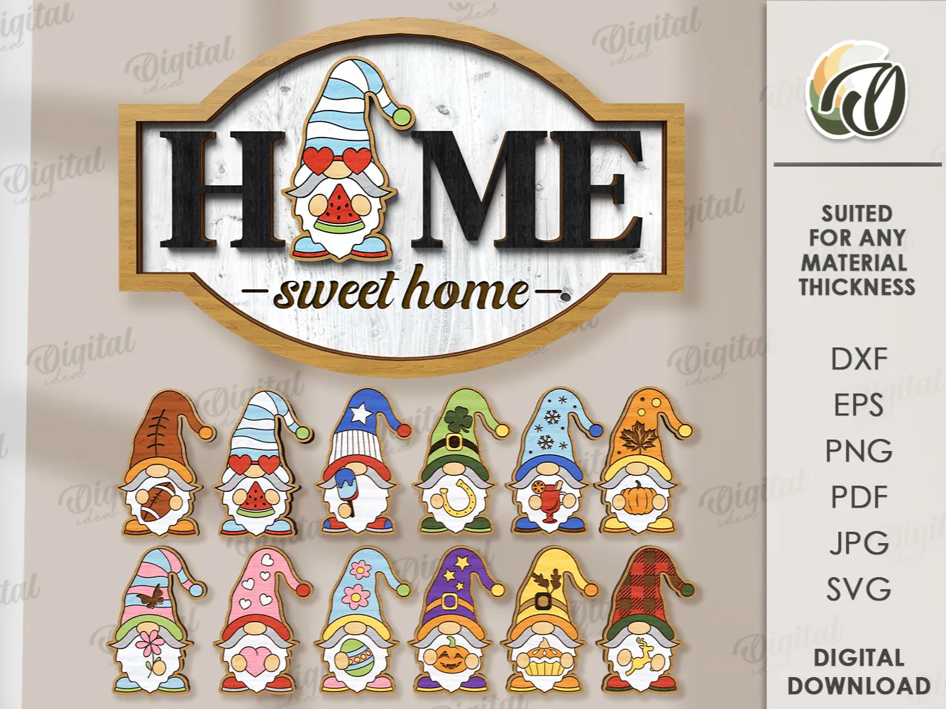 3D interchangeable wooden home sign with seasonal icons