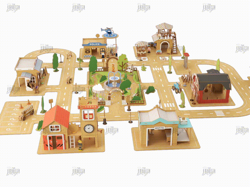 Wooden Play Town Mega Bundle. Playroom. DIY Play Town. Montessori Toys. 3D City Model. Kids Village Model Kit