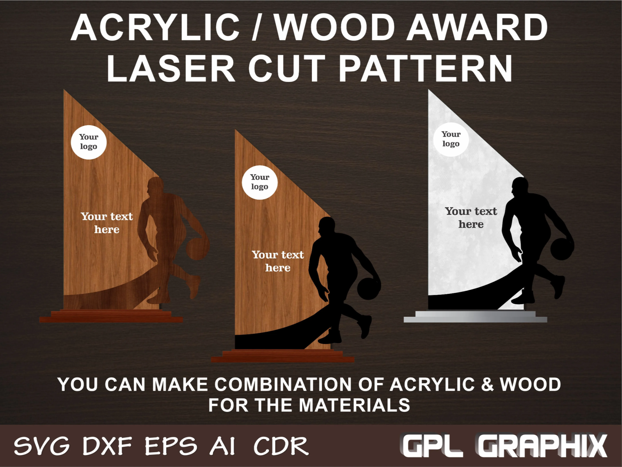 Laser Cut Acrylic and Wood Basketball Award Trophy Pattern - AI, DXF ...