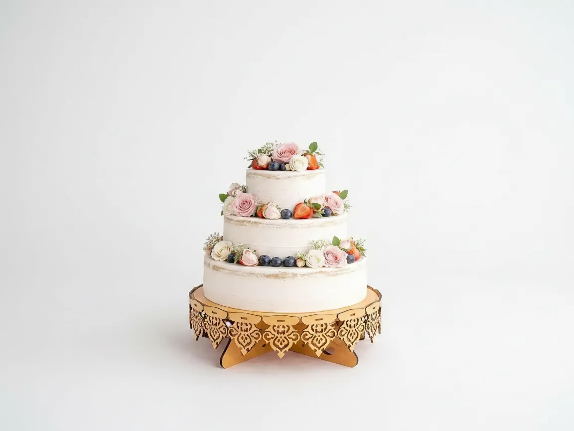Round Plywood Cake Stand laser cut design on a table