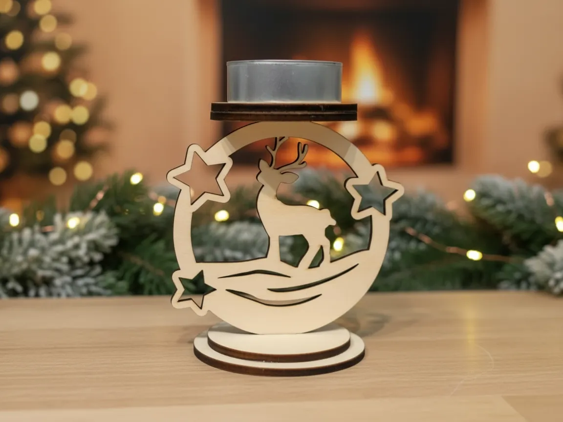 Laser cut wooden reindeer candle holder Christmas decoration