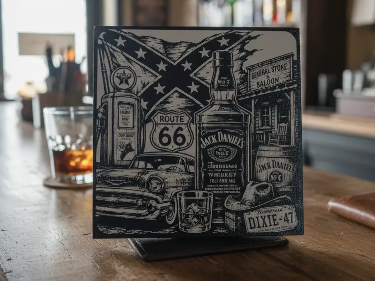 Route 66 and Whiskey Motif, Vintage Style - real Atomm community coaster project