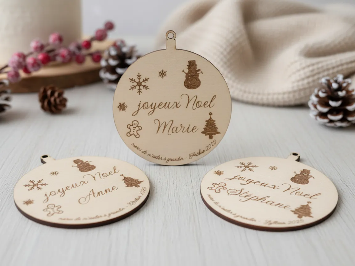 Personalized Laser Cut Wooden Christmas Ornaments Joyeux Noel – personalizirana zasnova božičnega okraska
