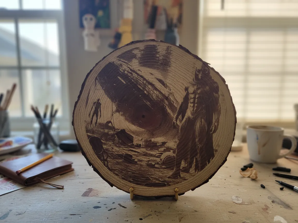 Alien Crash Scene Wood Slice Decor wood sign design