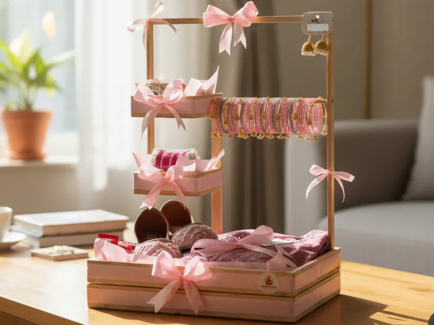 Tiered Wooden Hamper for Mother, Sister, Wife, or Girlfriend gift for her design