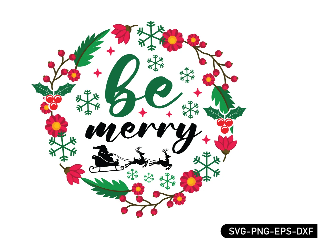 Fröhlicher Weihnachtskranz mit Blumen und Weihnachtsmannschlitten Weihnachts Türdekoration Idee