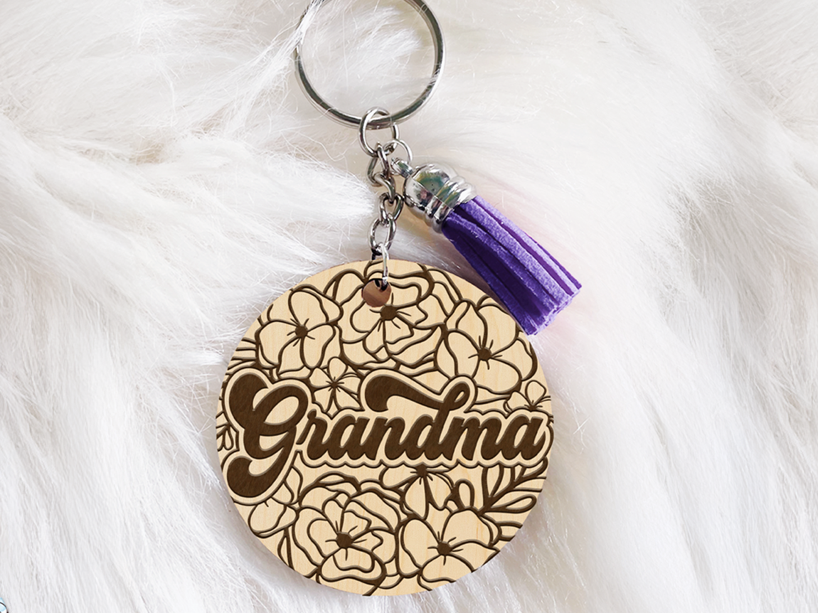 Floral Grandma Keychain laser cut keychain idea for women