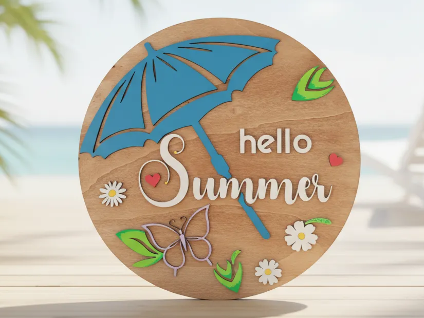 Hello Summer Sign laser cut summer decor design